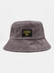 Unisex Corduroy Letters Pattern Patch Simple Fashion Warmth Flat-top Bucket Hat - Dark Gray