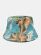 Unisex Cotton Overlay Contrast Colors Leaves Flower Print Double-sided Wearable Foldable Fashion Sunshade Bucket Hat - Blue