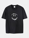 Plus Size 100% Cotton Smile Face Graphic Fashion Short Sleeve T-Shirts - Black