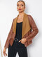 Solid PU Leather Shawl Collar Long Sleeve Jacket - Brown