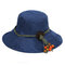 Women Linen Bucket Hat Visor Sunscreen Round Sun Hat Flat Cap - Navy