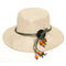 Women Linen Bucket Hat Visor Sunscreen Round Sun Hat Flat Cap - Beige