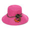 Women Linen Bucket Hat Visor Sunscreen Round Sun Hat Flat Cap - Rose Red