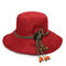Women Linen Bucket Hat Visor Sunscreen Round Sun Hat Flat Cap - Wine Red