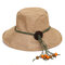 Women Linen Bucket Hat Visor Sunscreen Round Sun Hat Flat Cap - Khaki