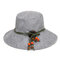 Women Linen Bucket Hat Visor Sunscreen Round Sun Hat Flat Cap - Gray