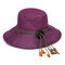 Women Linen Bucket Hat Visor Sunscreen Round Sun Hat Flat Cap - Purple