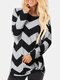 Contrast Color Striped Print Casual Sweatshirt for Women - Black