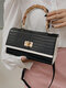 Women Vintage Faux Leather Alligator Color Matching Handbag Shoulder Bag - Black