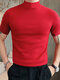 メンズソリッド半襟カジュアル半袖Tシャツ - 赤