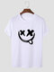 Mens Smile Face Graphic Crew Neck Street Short Sleeve T-Shirts - White