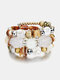 Vintage Irregular Multi-shape Beaded Multi-layer Winding Elastic Alloy Crystal Acrylic Bracelet - White