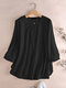 Embroidery 3/4 Sleeve Solid Color Plus Size Blouse - Black