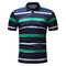 Mens Business Casual Striped Printed Tops Turndown Collar Short Sleeve Cotton Golf Shirt - Green