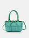 Women Dacron Fashion Plush Solid Color Weave Bowknot Crossbody Bag Handbag Tote - Green