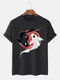 Herren-T-Shirt mit Rundhalsausschnitt und chinesischen Yin-Yang-Karpfen-Aufdruck, kurzärmelig - Schwarz