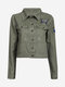 Women Vintage Embroidery Pattern Turn Down Collar Jacket - Army Green