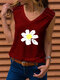 Flower Print Sleeveless V-neck Casual Tank Top For Women - Red