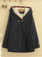 Thick Solid Color Hooded Long Sleeve Cape Coat - Navy