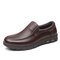 Men Cow Leather Non Slip Comfy Slip On Casual Shoes - Brown