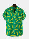 Mens Bananas Cartoon Fruit Printed Breathable Casual Short Sleeve Shirts - Green
