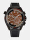 Hommes vintage Watch Cadran tridimensionnel en cuir Bande Quartz étanche Watch - Bande noire à cadran brun