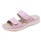 Women Opened Toe Retractable Hook Loop Beach Shoes Flat Sandals - Pink