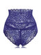 High Waisted Lace Cotton Crotch Tummy Shaping Butt Lifter Panty - Royal