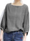 Check Pattern Puff Sleeve Crew Neck Casual Blouse - Black