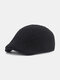 Men Knitted Solid Color Twist Pattern Casual Warmth Beret Flat Cap - Black