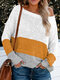 Striped Contrast Color Long Sleeve O-neck Sweater For Women - Yellow