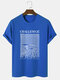 Mens Line Mountain Letter Print Cotton Daily Short Sleeve T-Shirts - Blue