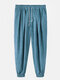 Mens Corduroy Solid Color Drawstring Mid Waist Elastic Cuff Jogger Pants - Blue