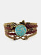 Bracelet multicouche de pierres précieuses tressées papillon imprimé motif fleur de prunier vintage - marron