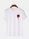 Mens Rose Floral Chest Print Cotton Short Sleeve T-Shirts - White