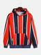 Mens Brief Style Stripe Contrast Color Drawstring Hoodies - Red