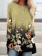 Gradients Flower Print Long Sleeve Vintage Blouse For Women - Yellow