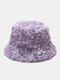 Unisex Lambswool Colorful Tie-dye Outdoor Cold Protection Bucket Hat - Purple