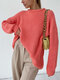 Solid Loose Dropped Shoulder Long Sleeve Knit Sweater - Watermelon Red