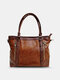 Women Vintage Wax Pattern Large Capacity Faux Leather Handbag Crossbody Bag Tote - Brown