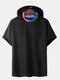 Mens Cotton Casual Short Sleeve Hooded T-Shirts With American Flag Face Mask - Black