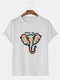 Mens Cotton Fun Elephant Print Home Round Neck Casual T-shirt - White