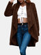 Solid Color Long Sleeve Plush Casual Cardigan For Women - Coffee