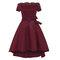 Women's Cocktail Dress One-shoulder Lace Dress - Red wine