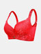 Women Full Cup Gather Breathable Lace Adjusted Straps Cotton Lining Comfy Bra - Red