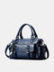 Vintage Simple Stitch Detail Double Handle Multi-pockets Soild Handbag Crossbody Bag - Blue
