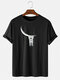 Mens Cartoon Astronaut Moon Print Cotton Short Sleeve T-Shirts - Black