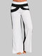 Contrast Color Patchwork High Waist Wide Leg Casual Pants - White