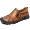Men Retro Hand Stitching Leather Non slip Side Zipper Casual Shoes - Brown
