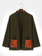 Mens Contrast Double Pocket Open Front Corduroy Casual Loose Kimono - Green